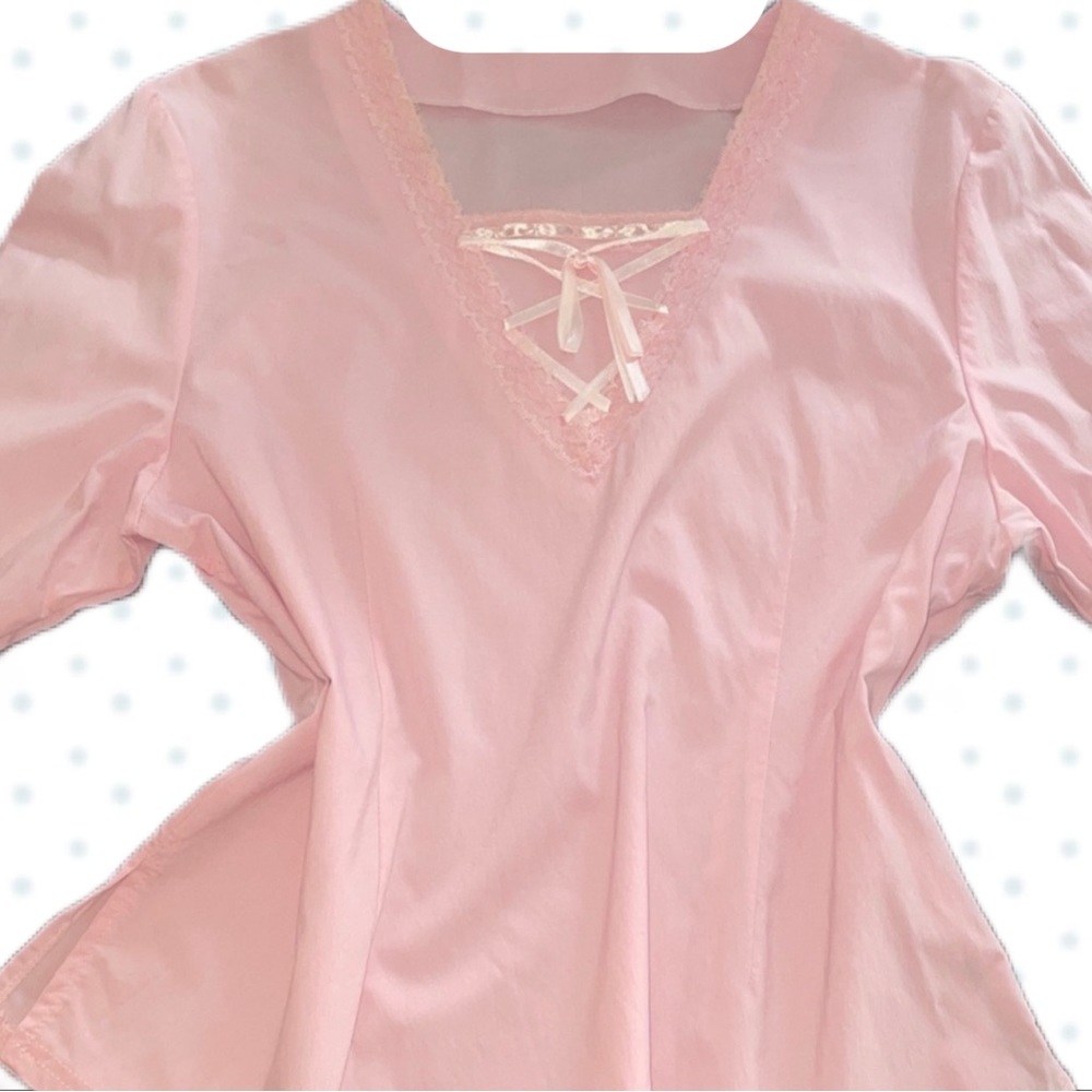 🪽Coquette pink lace bow ballet-core blouse